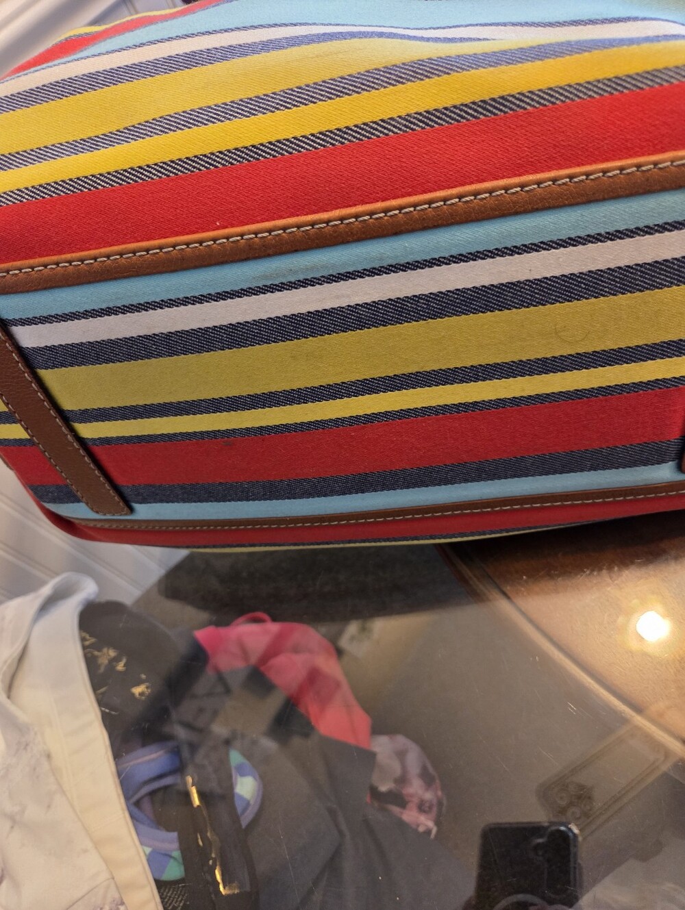 Kate Spade Multicolor Striped Canvas Tote - Red, Yellow, Aqua, Brown Like New - Picture 6 of 10